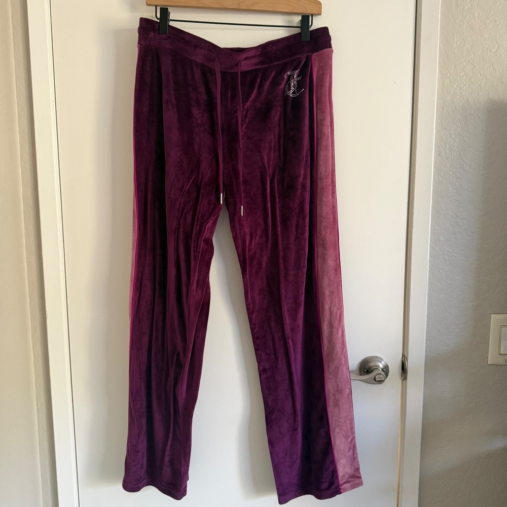 Juicy Couture Velour Track Pants Plum Purple Large Y2K McBing OG Bling Bling